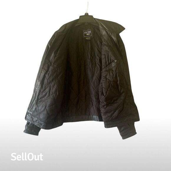 Junction West Men's Biker Jacket Black Leather Size L Full Zip Pockets - Picture 11 of 11